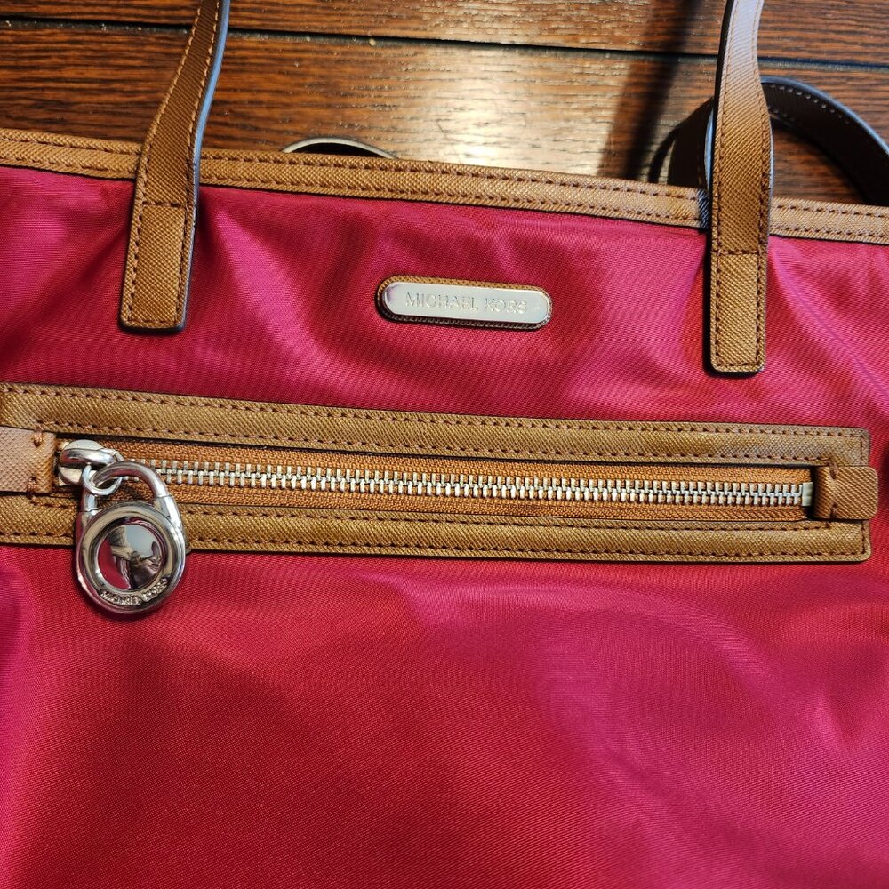 Michael Kors Kempton Red Nylon with Leather Accents Tote Bag - Picture 12 of 16